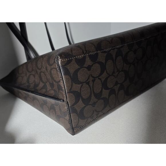COACH Signature Dark Brown Black Mollie Tote Bag 1665 Pre-Owned - Picture 11 of 16